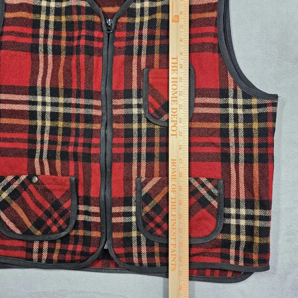 Vintage J.Crew Wool‎ Hunting Vest Men’s Size XL Red Plaid Oarsman Outdoorsman